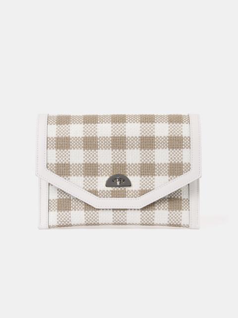 The Twist Lock Pouch - Taupe Plaid & Brilliant White