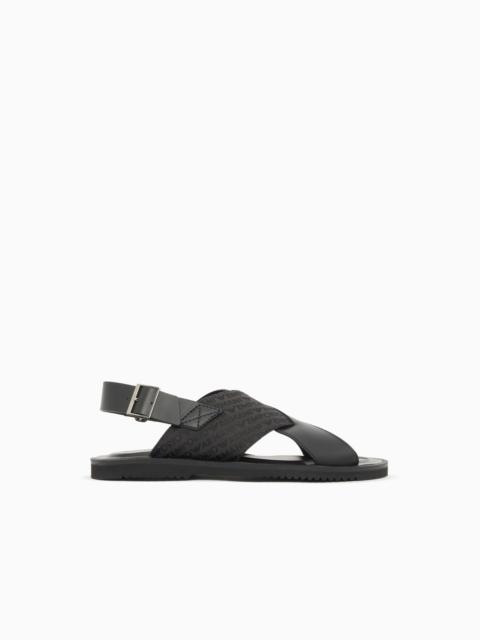 LEATHER AND JACQUARD CROSS-OVER SANDALS