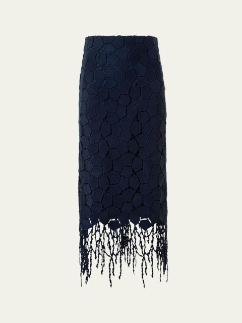 Broken Stone Guipure Fringed Midi Pencil Skirt