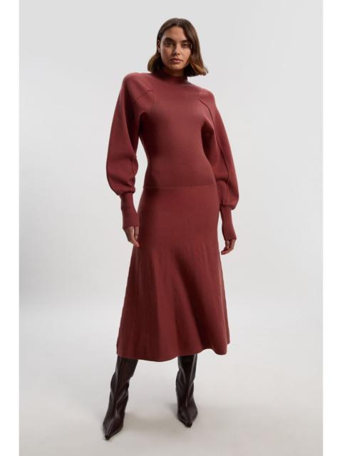 Wool Look Rounded Sleeve Knit Midi Dress
