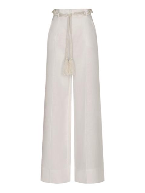 Senda Ecru Belted Linen Pants white