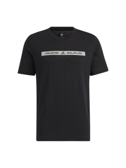 adidas Alphabet Pattern Printing Round Neck Short Sleeve Black HE9944