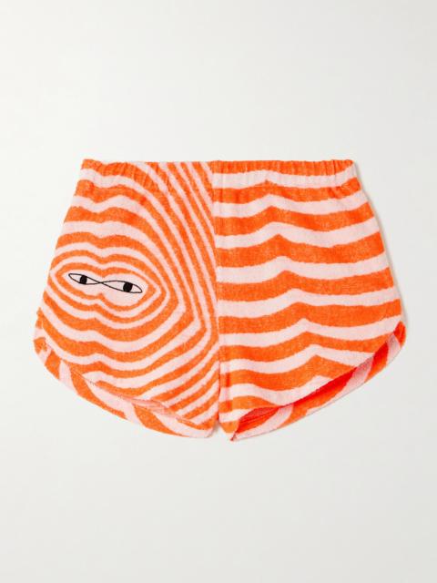 Embroidered Striped Cotton-terry Shorts