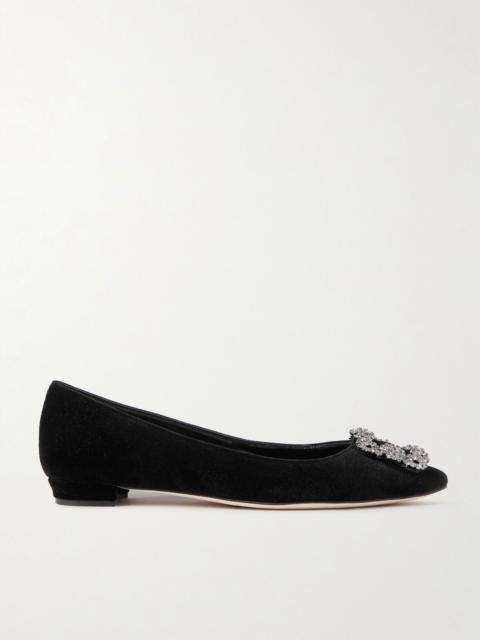 Hangisiflat embellished velvet point-toe flats Black