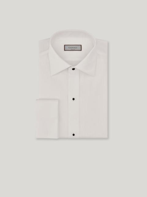 WHITE COTTON PLEATED REGULAR FIT DRESS SHIRT