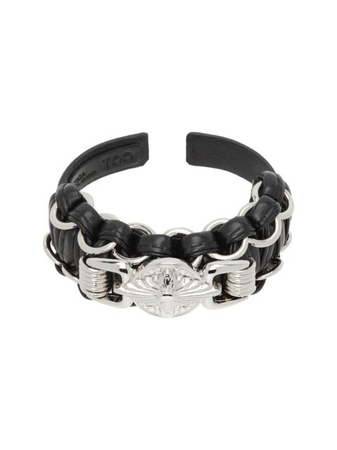 Black Leather Braid Bangle Bracelet