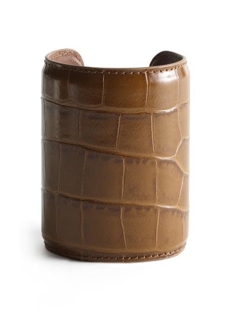 Long Croc-Embossed Leather Cuff brown