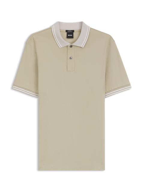 STRIPE-TRIM SLIM-FIT POLO SHIRT IN MERCERISED COTTON