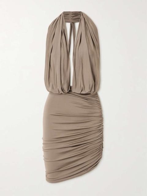 Ruffled satin-jersey midi dress