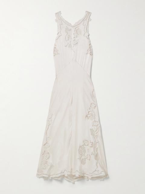 Jadel Open-back Guipure Lace-trimmed Silk-blend Satin Midi Dress