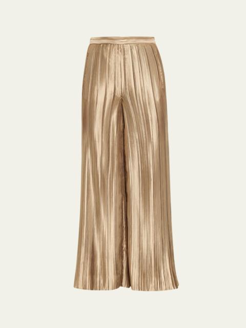 Metallic Plisse Satin Wide-Leg Pants