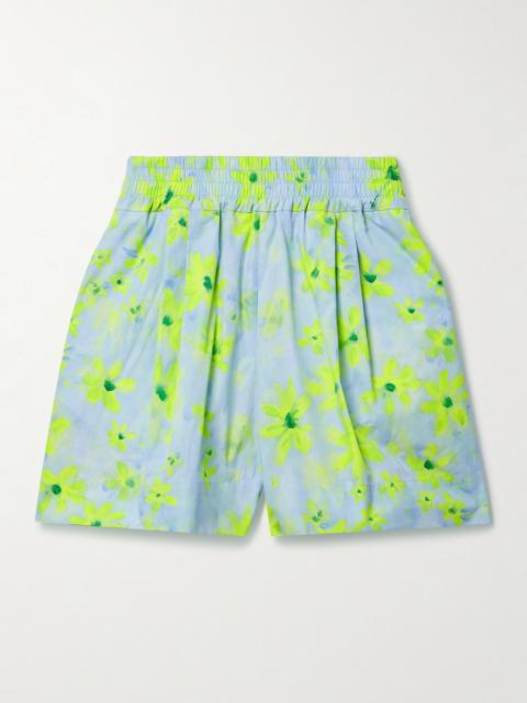 Pleated Floral-print Cotton-poplin Shorts