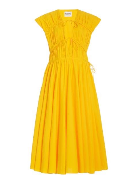 Ceres Pleated Organic Cotton Midi Dress yellow
