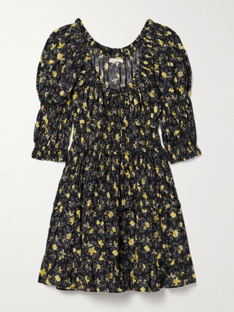 Ismene Shirred Floral-print Organic Cotton-blend Voile Mini Dress