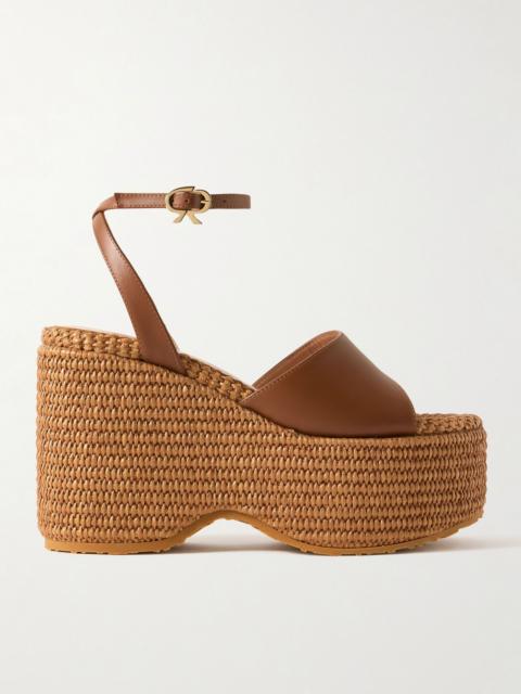 Thalia 100 leather platform wedge sandals Tan