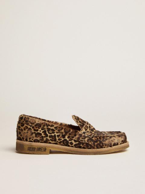 Women's loafers in leopard print pony skin