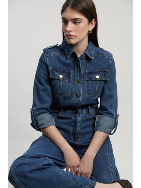 Petite Denim Boiler Wide Leg Jumpsuit