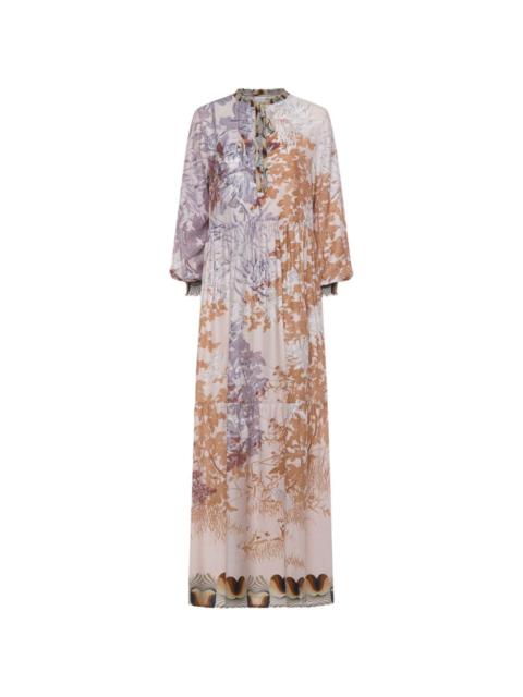 Tetris floral-pattern tie-neck kaftan