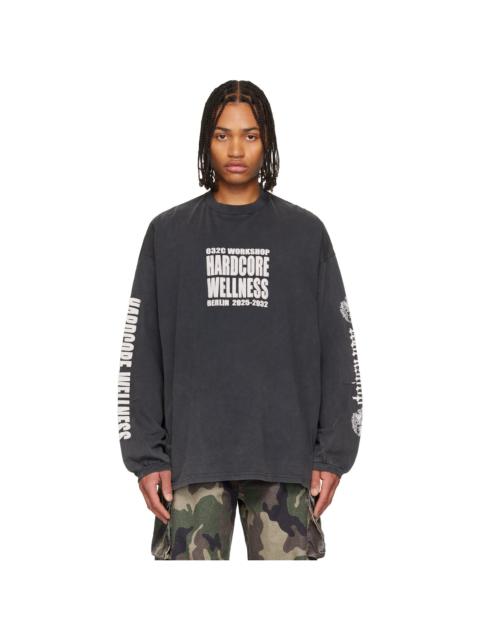 Black "Hardcore Wellness" Oversized Longsleeve T-shirt
