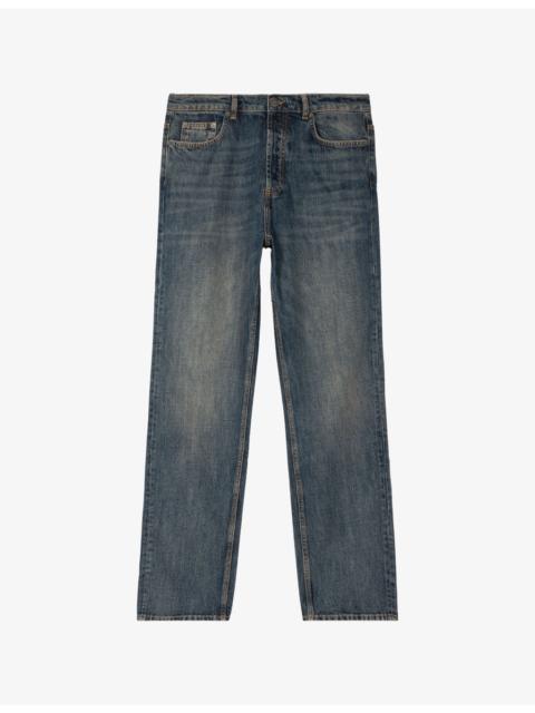 Faded-Wash Straight-Leg Denim Jeans