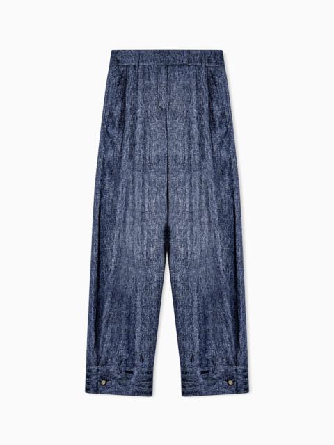 DENIM-PRINT SILK TROUSERS WITH PLEATS DENIM COLLECTION