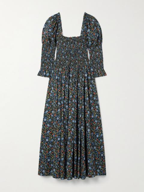 Bijou Shirred Floral-print Organic Cotton-voile Midi Dress