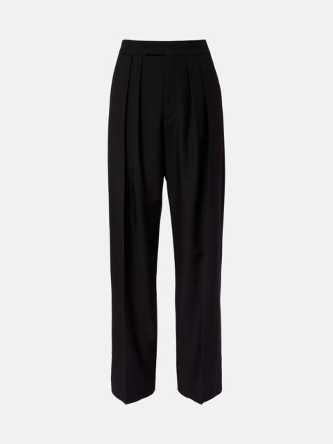 Pleated high-rise wool gabardine wide-leg pants