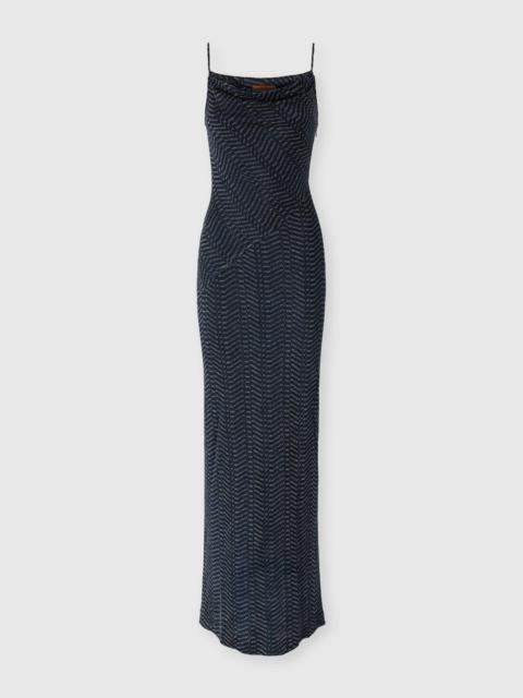 Long viscose lamé dress with hood