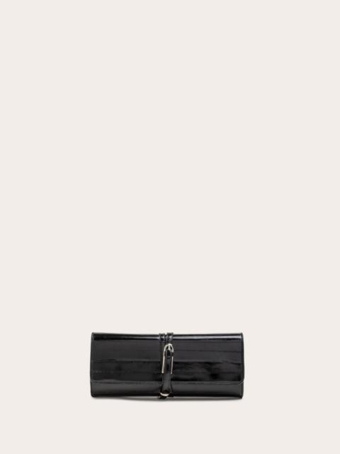 BELTED CLUTCH BLACK EEL