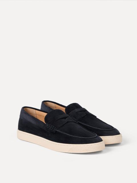 Washed suede loafer sneakers with natural rubber sole