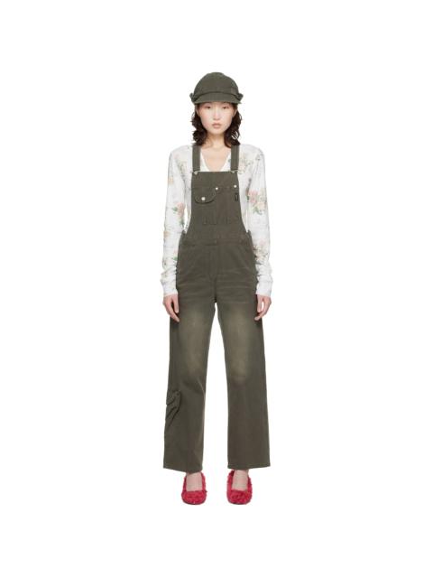 Brown Cargo Pocket Cotton Overalls