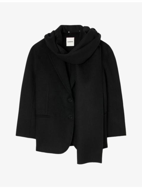 Short Integrated-Scarf Wool Coat