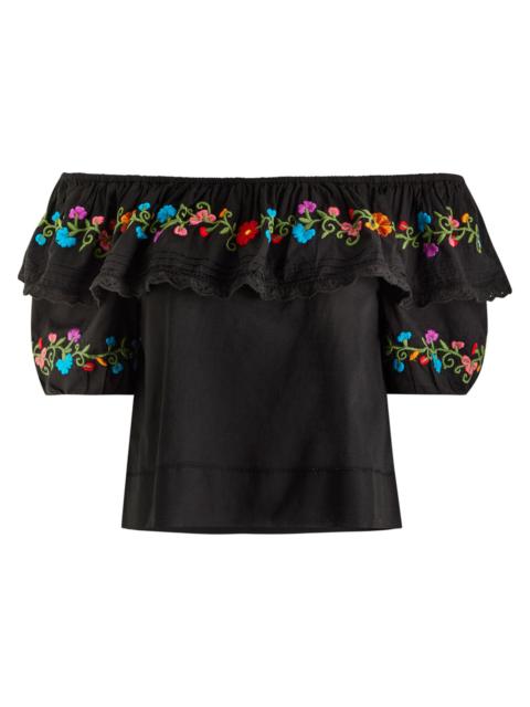 Rixo Lisette Floral-embroidered Cotton top