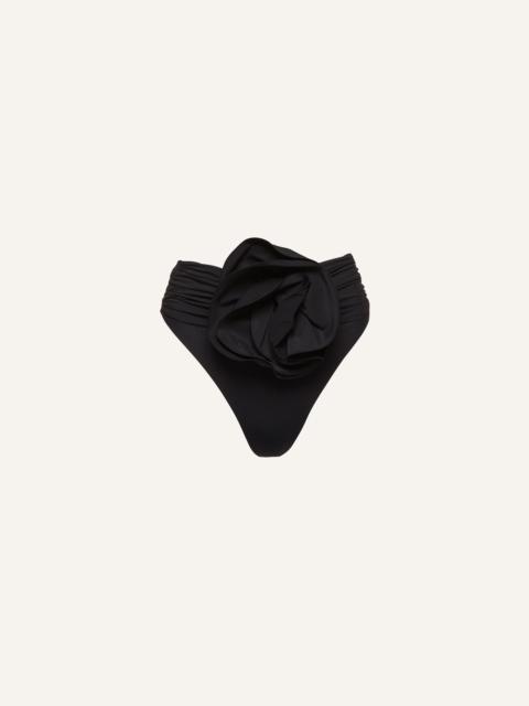 High-waisted flower appliqué swim bottom in black