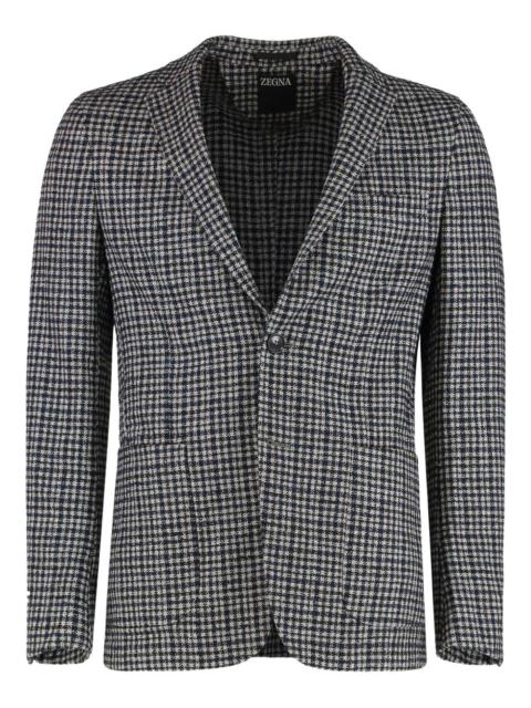 checked single-breasted blazer