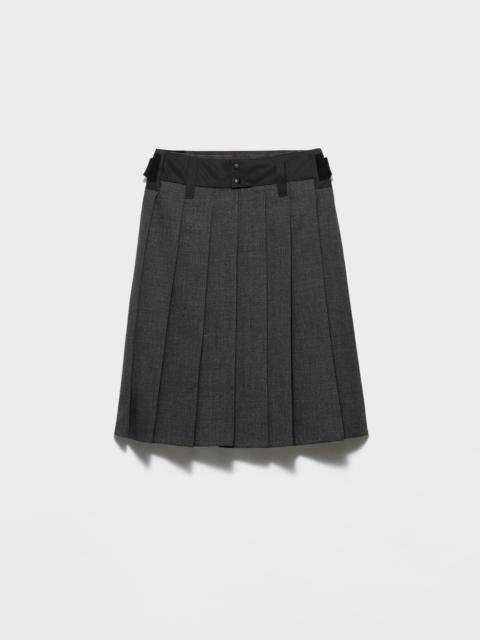 Pleated hopsack and technical fabric skirt