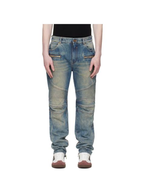 Blue Vintage Denim Biker Jeans
