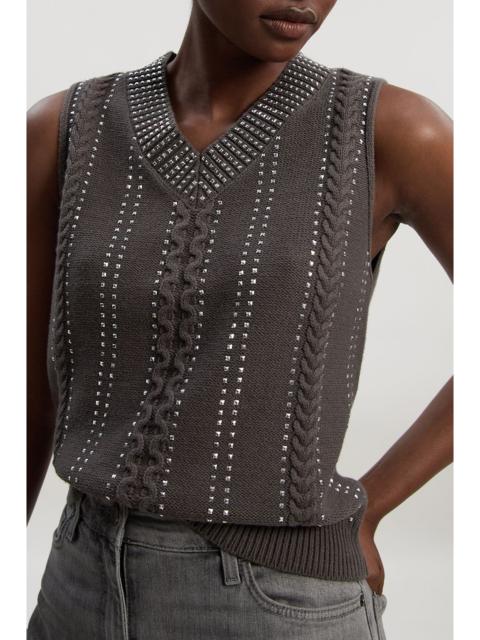 Embellished Hotfix V Neck Knit Tank
