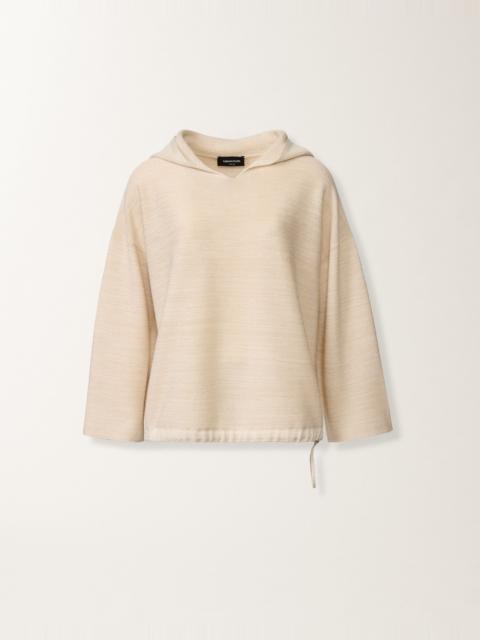 Hooded sweater in wool, cotton, and lurex