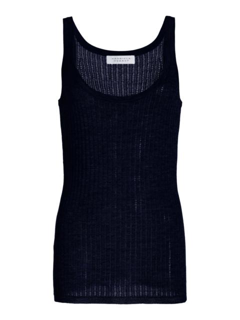 Nevin Pointelle Tank in Dark Navy Silk Cashmere