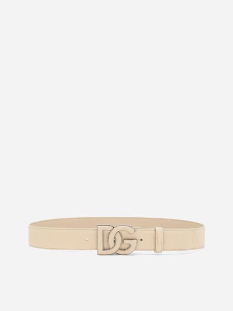 Deerskin-print calfskin belt with logo print