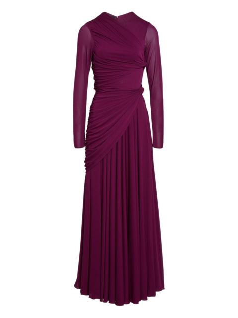 draped long-sleeve maxi dress