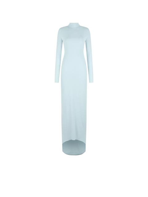 LONG SLEEVE ASYMMETRIC EVENING DRESS WITH TWISTED BACK