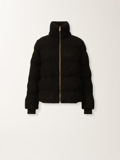 Down jacket in wool and silk with sequins