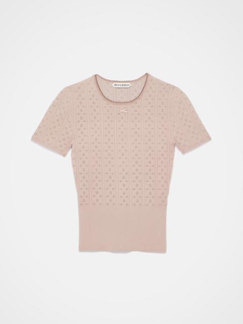KNITTED POINTELLE T-SHIRT IN TAUPE
