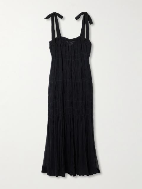 Emrys Striped Smocked Chiffon Midi Dress