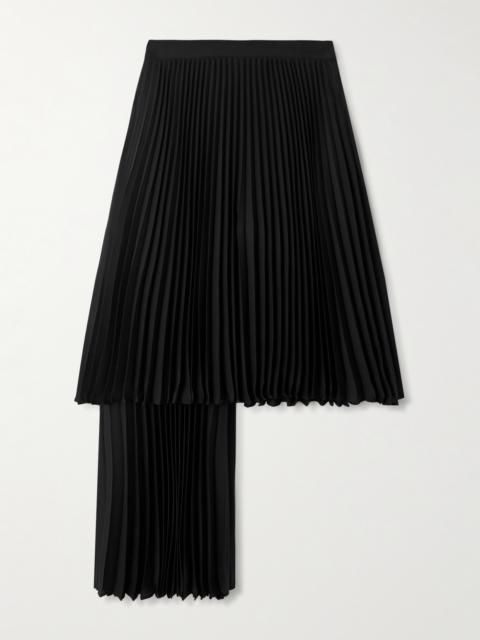 Layered Pleated Twill Midi Skirt