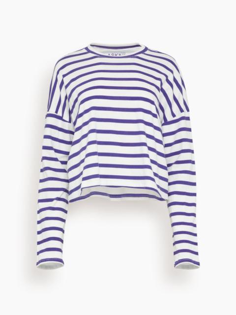 Cropped Long Sleeve Tee in Navy Thin Stripe