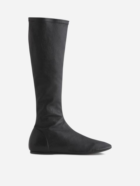 Stretch Leather Knee-High Bootie in Black