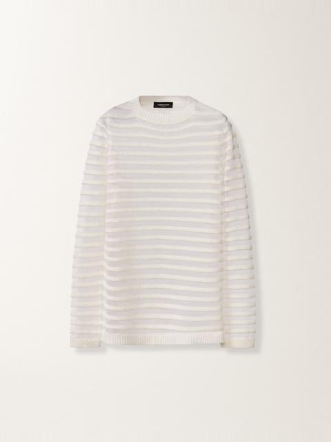 White cotton and linen sweater with sequins